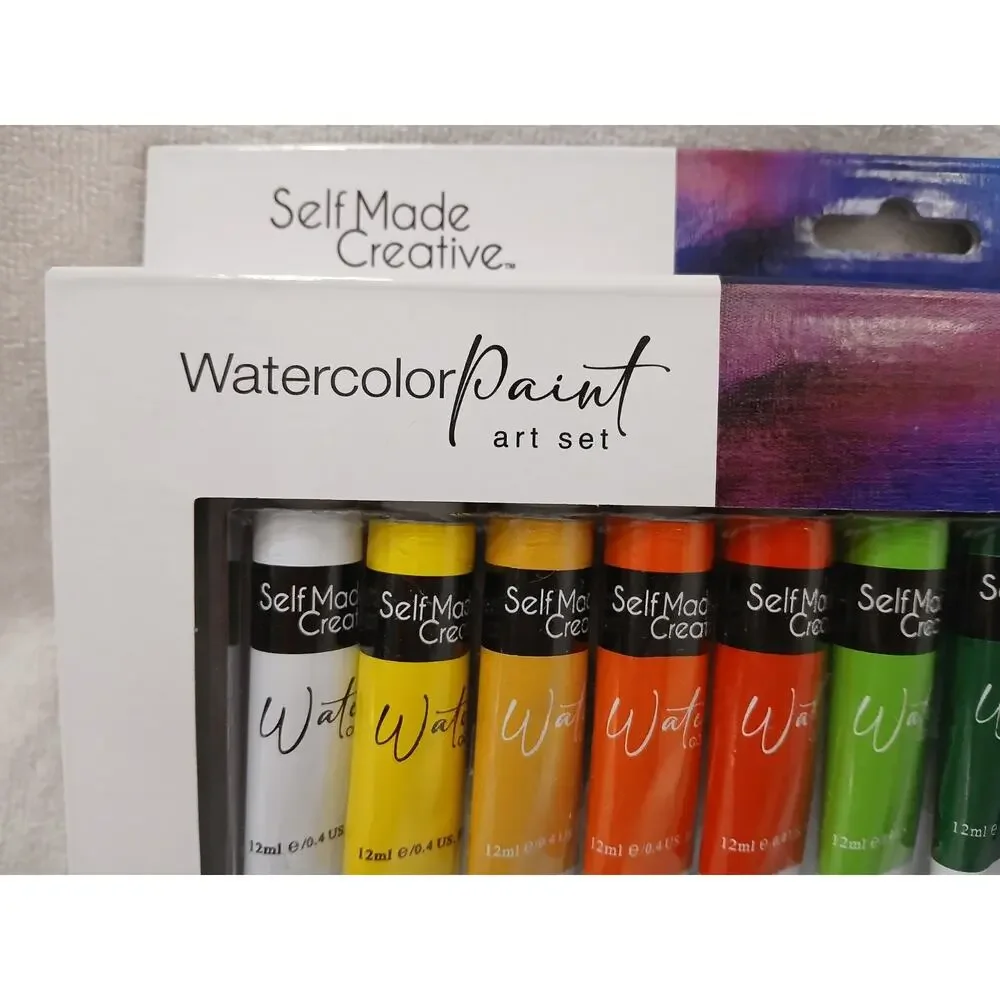 17 Pc WATERCOLOR Tubes Paint Set‎ w 4 Taklon Paint Brushes + Art Palette Value